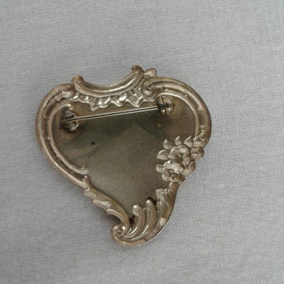 Antique Victorian Sterling Silver Brooch Ornate Art Nouveau - Picture 2 of 5